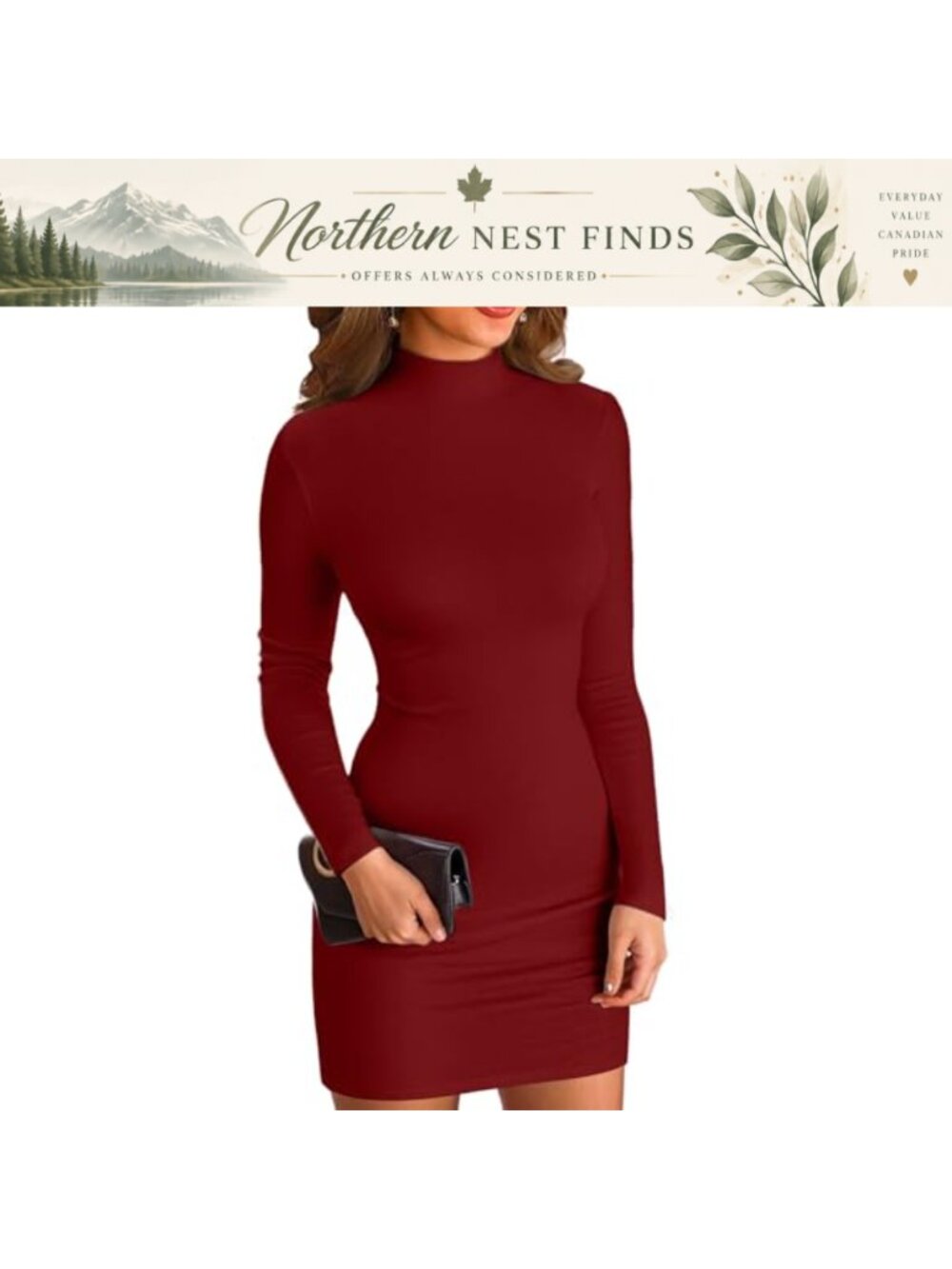 Mock Neck Ribbed Knit Bodycon Mini Pencil Dress Long Sleeve Fitted Pullover
